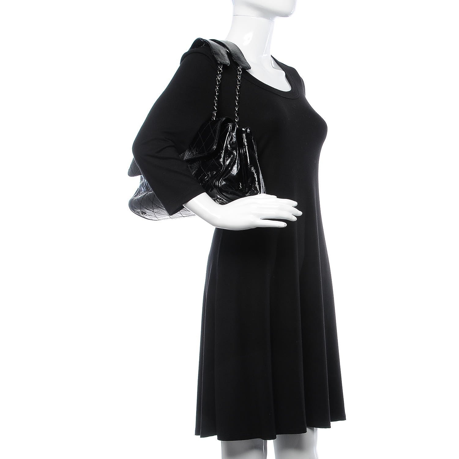 Chanel Distressed Patent Quilted Small Ritz Flap Bag Black 2 of 10