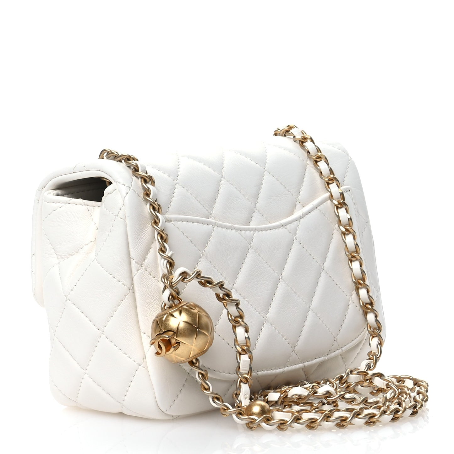 Lambskin Quilted Mini Pearl Crush Flap White