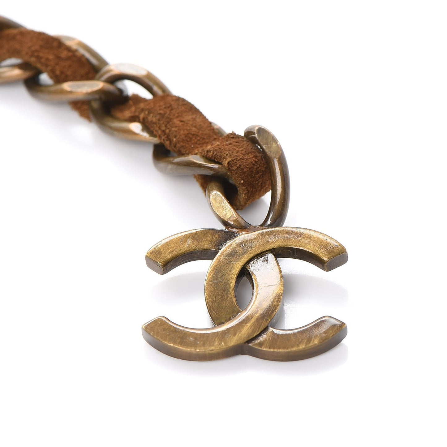 Suede CC Chain Belt Brown