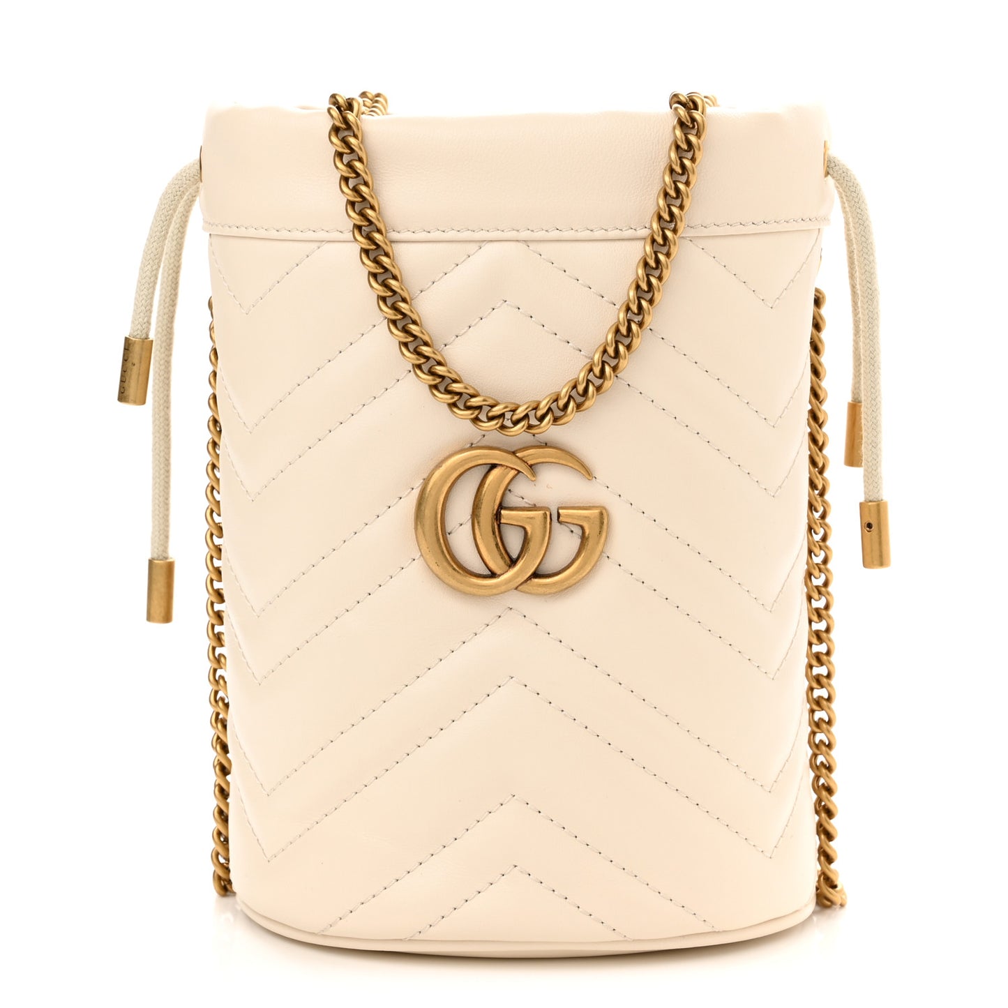 Calfskin Matelasse Mini GG Marmont 2.0 Bucket Bag White