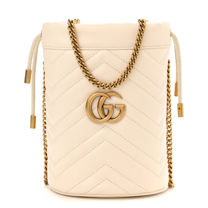 Gucci Calfskin Matelasse Mini GG Marmont 2.0 Bucket Bag White 1 of 11