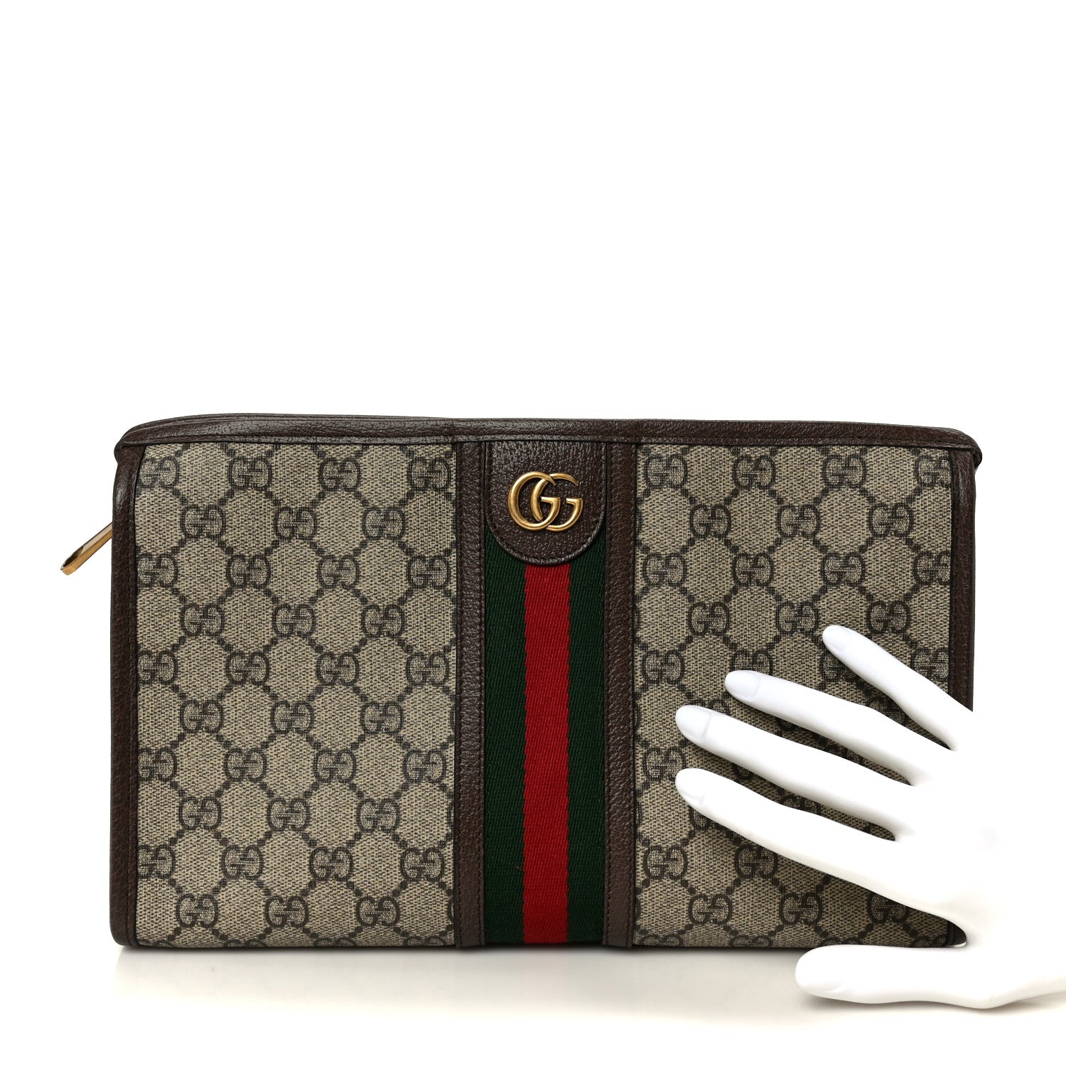 Gucci GG Supreme Monogram Web Ophidia GG Toiletry Case Beige New