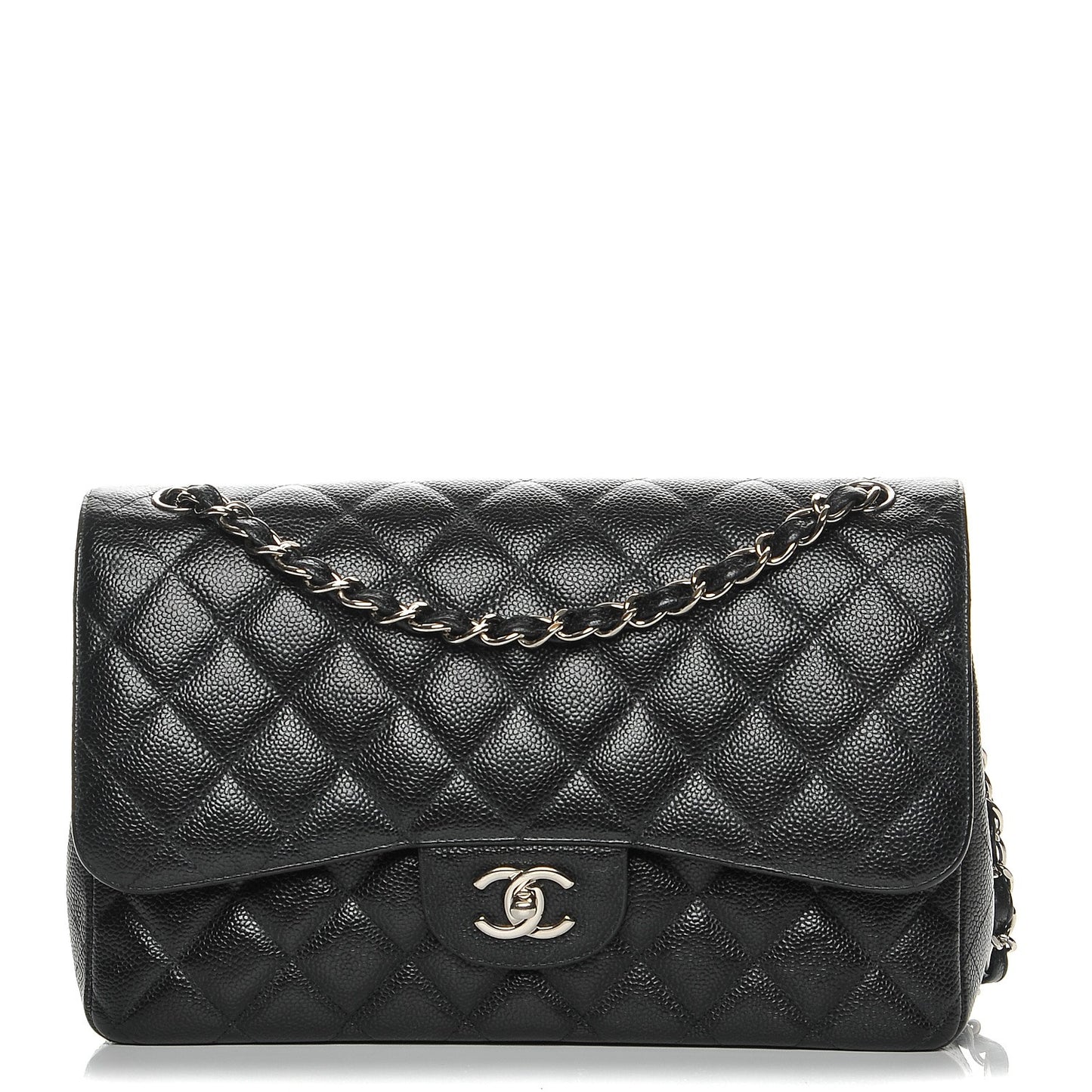 Caviar Quilted Jumbo Double Flap Black