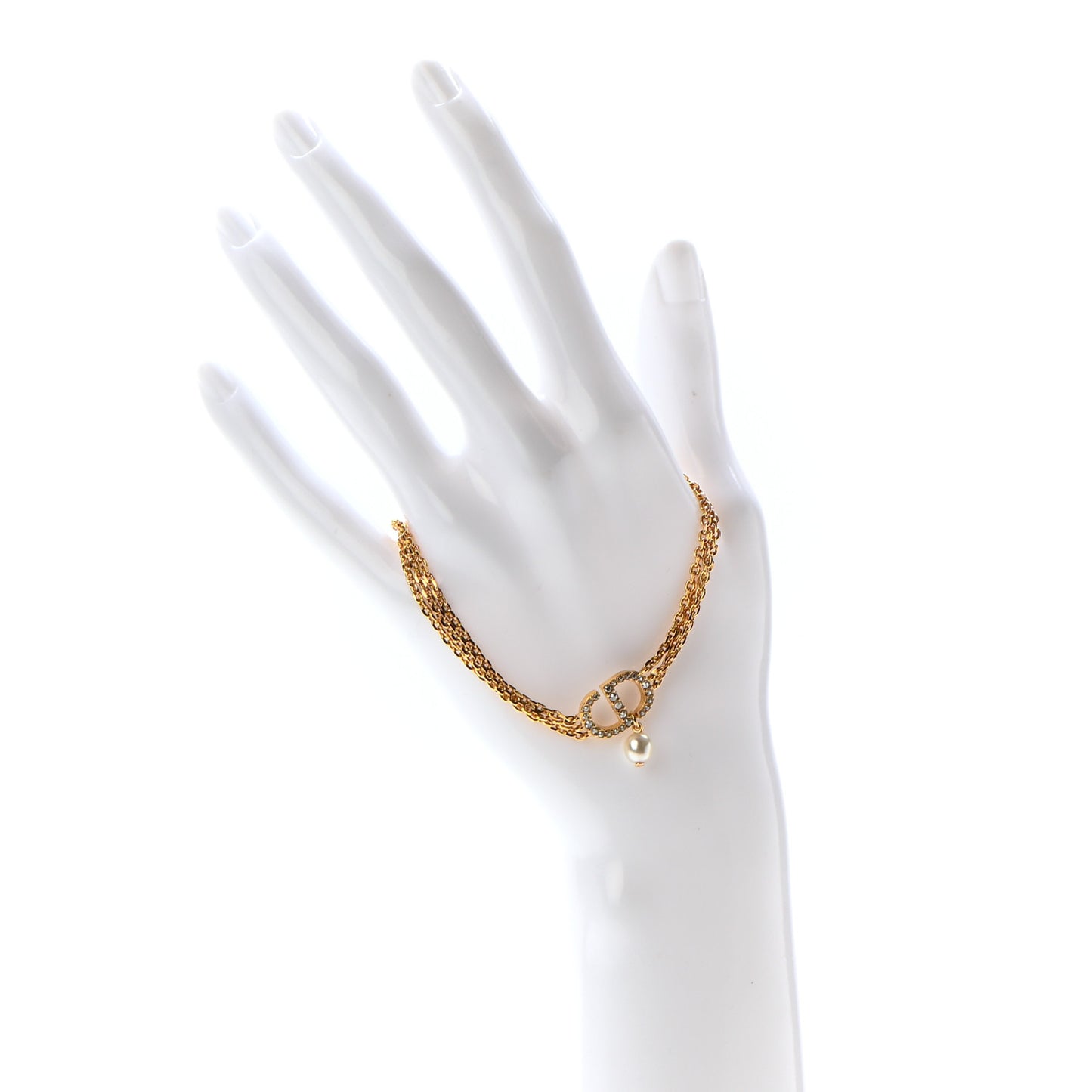 Metal Crystal Pearl CD Bracelet Gold