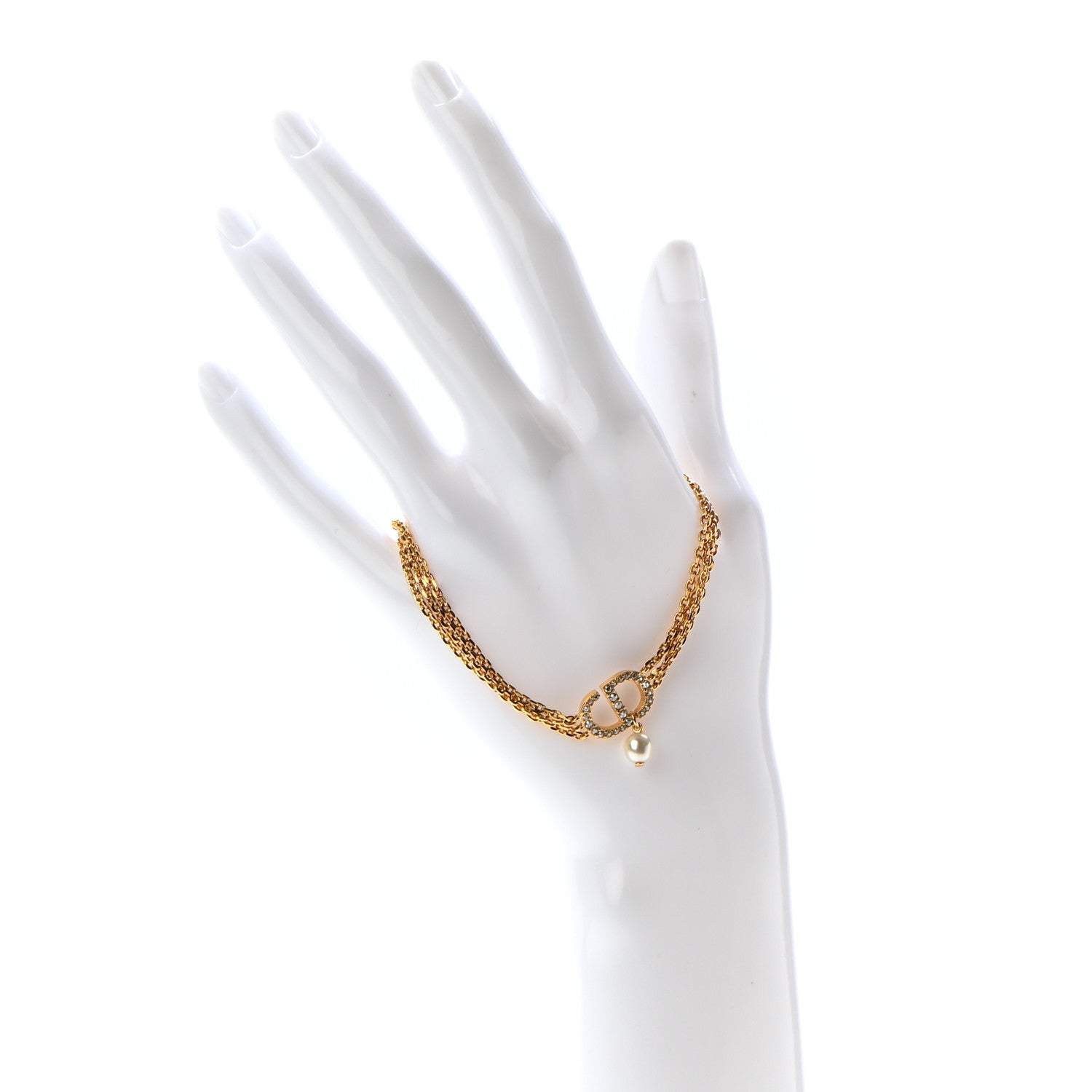 Christian Dior Metal Crystal Pearl CD Bracelet Gold 2 of 5