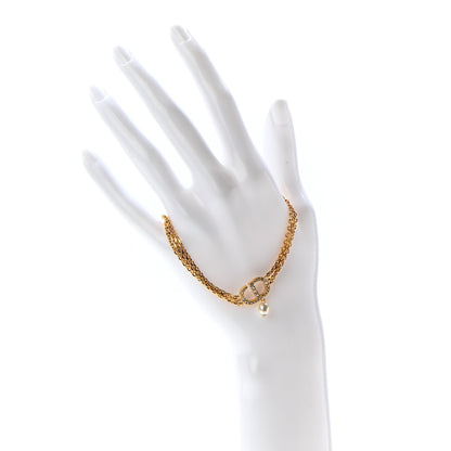 Christian Dior Metal Crystal Pearl CD Bracelet Gold 2 of 5