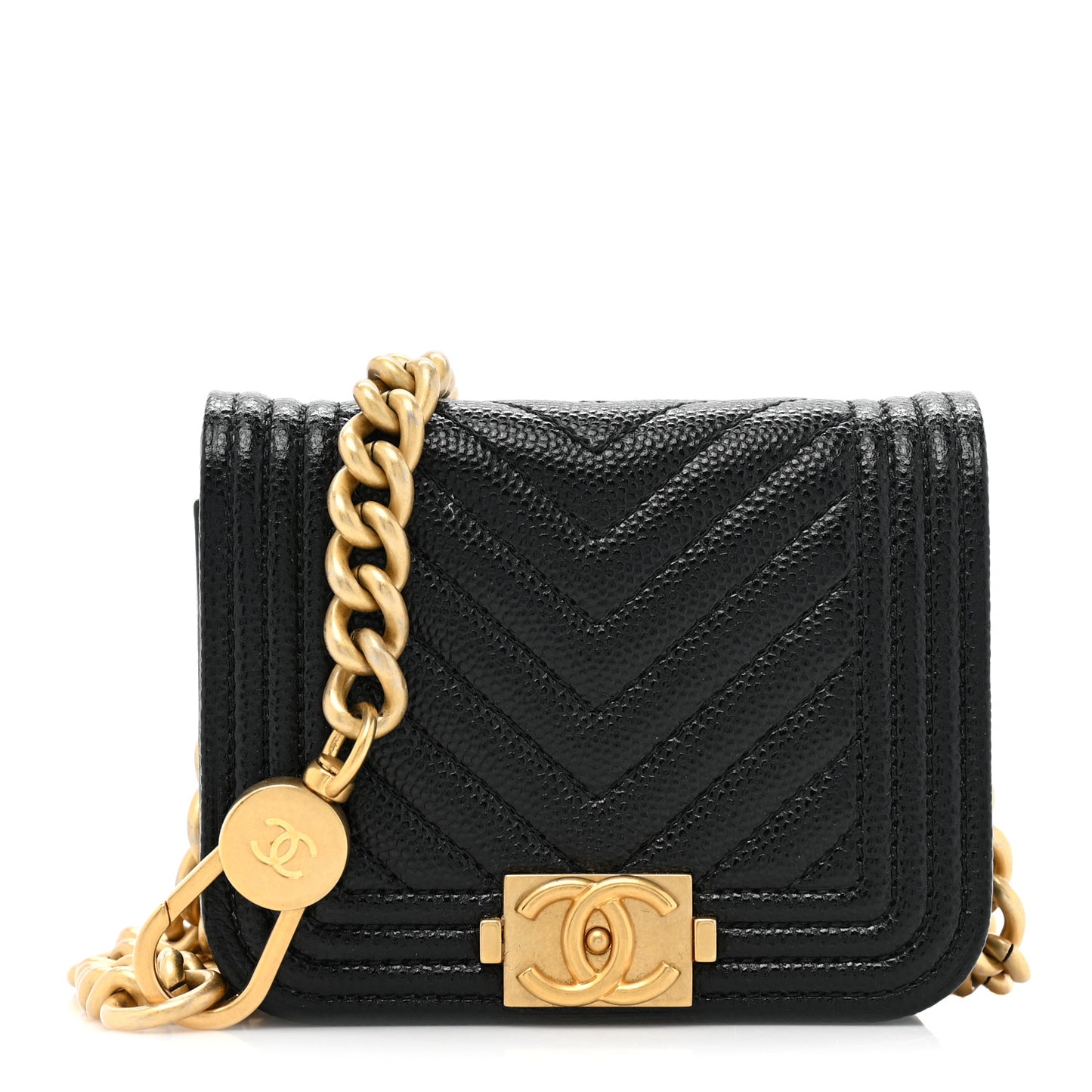 Caviar Chevron Quilted Boy Flap Waist Belt Bag Black