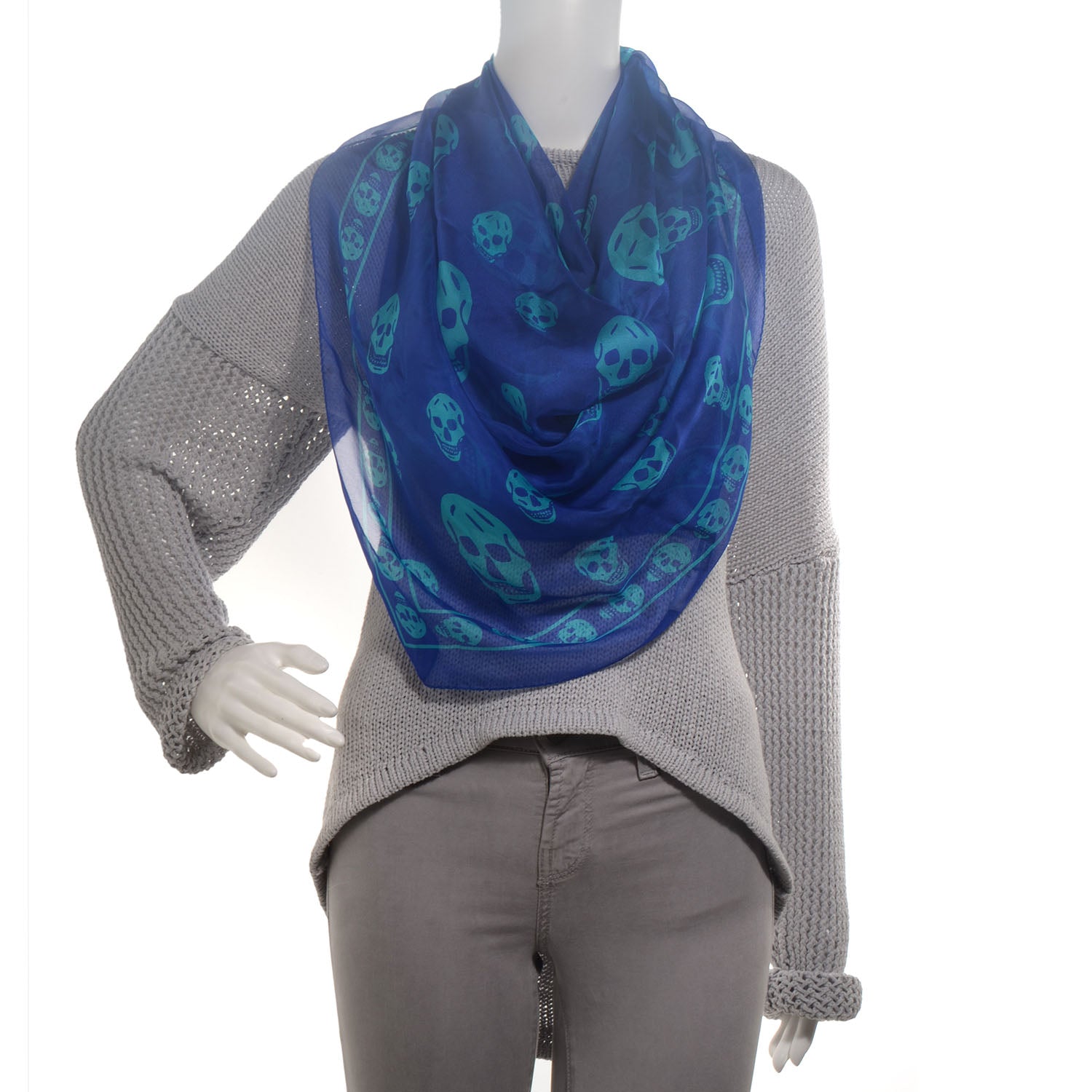 Alexander McQueen Silk Chiffon Skull Scarf Blue 2 of 7