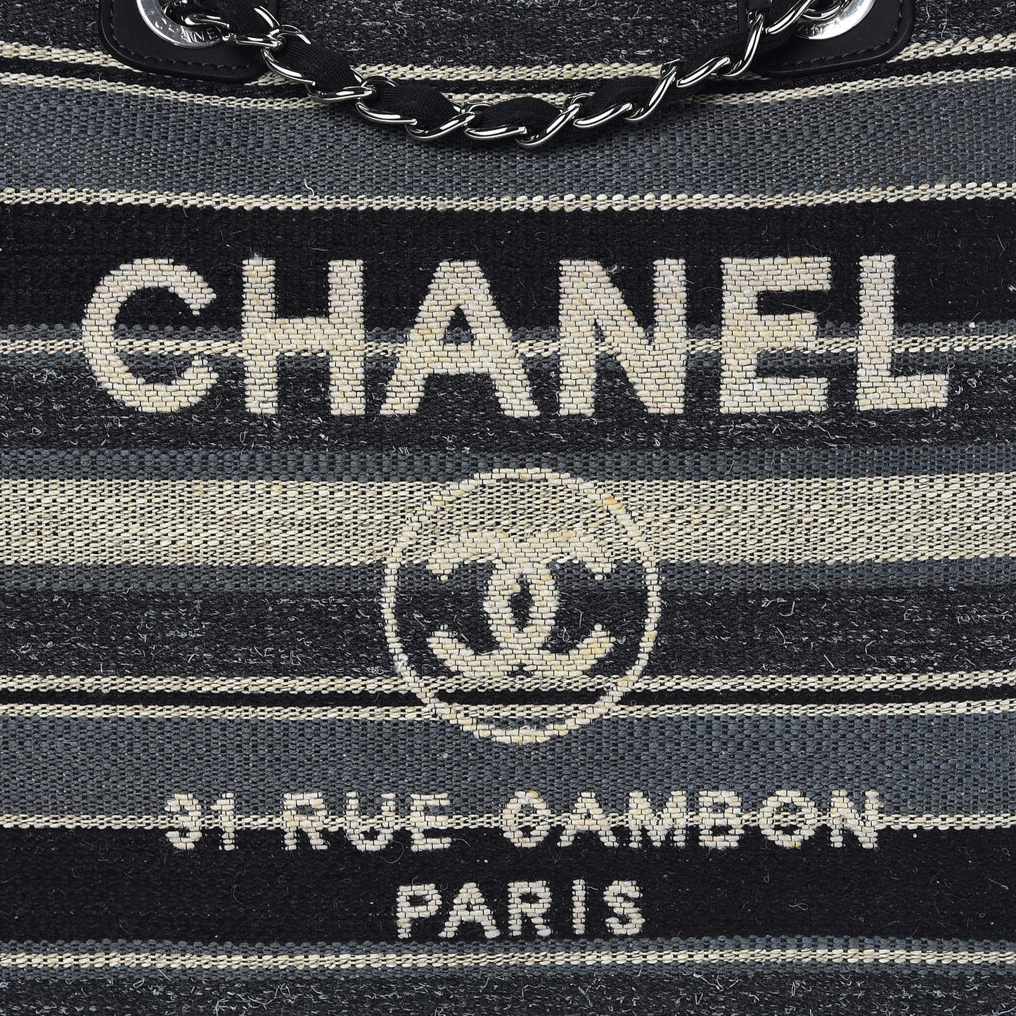 Striped Canvas Large Deauville Tote Dark Grey