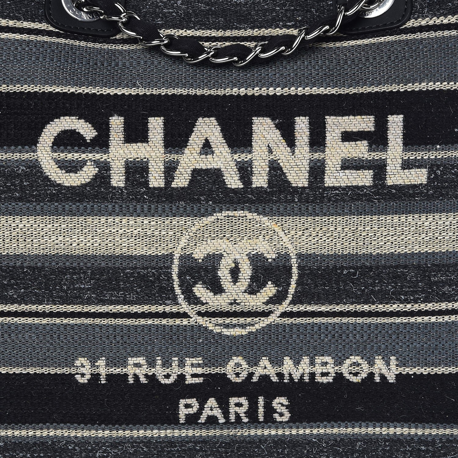Chanel Striped Canvas Large Deauville Tote Dark Grey 9 of 9
