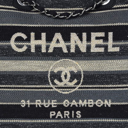 Chanel Striped Canvas Large Deauville Tote Dark Grey 9 of 9