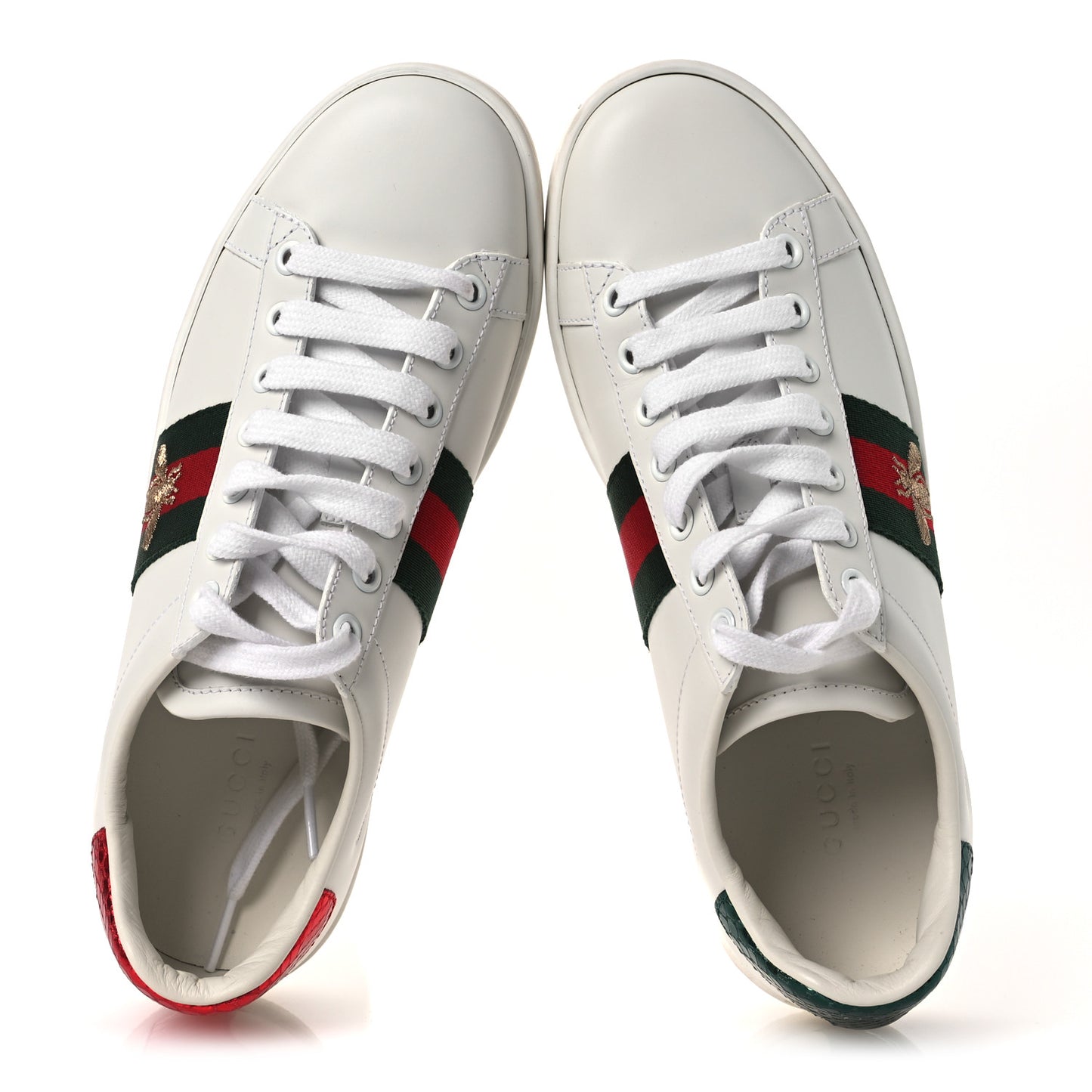 Calfskin Ayers Bee Embroidered Womens Ace Sneakers 37 White Green