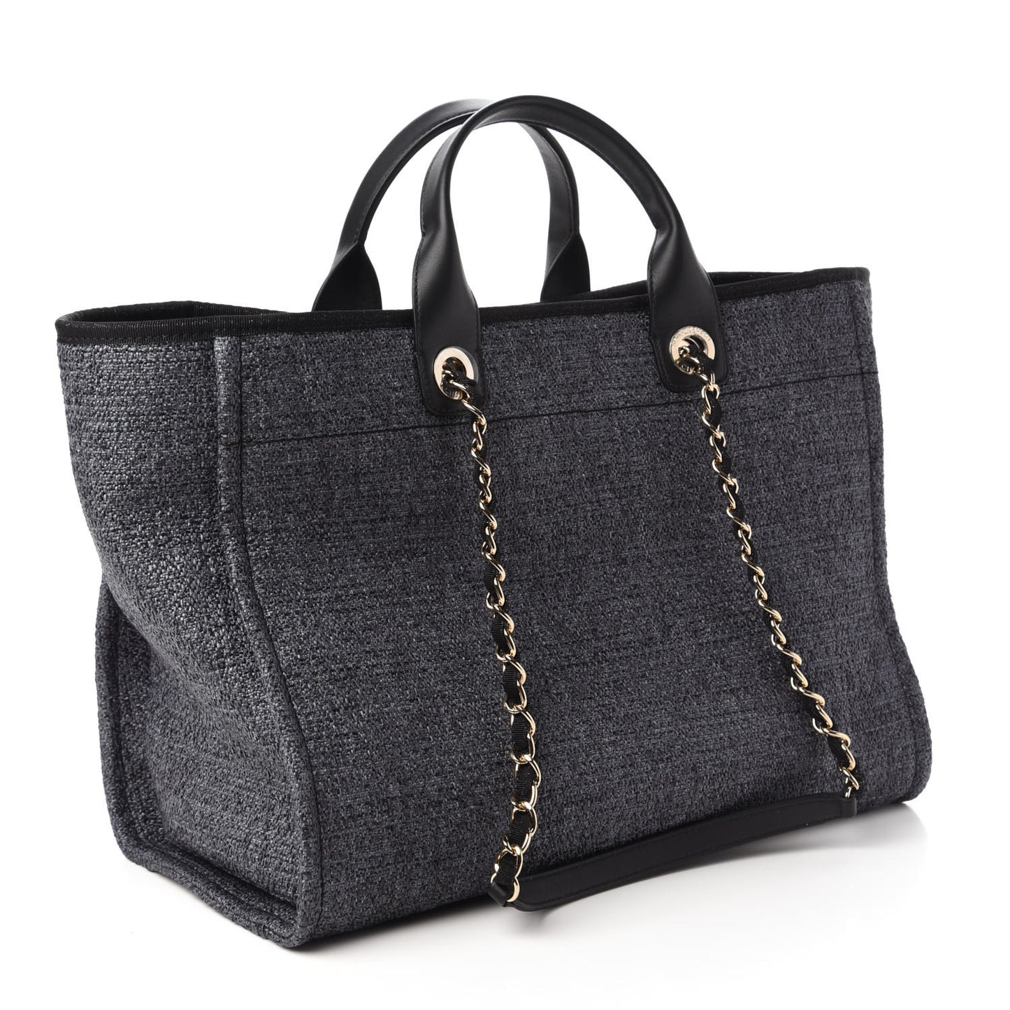 Woven Straw Raffia Medium Deauville Tote Grey