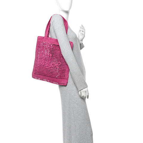 Raffia Summer Banana Tote Fuchsia Rose