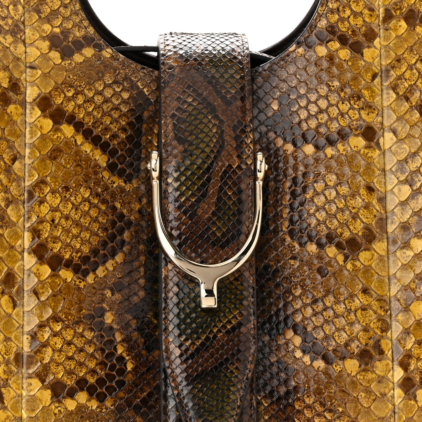 Snakeskin Medium Stirrup Top Handle Bag Yellow Brown