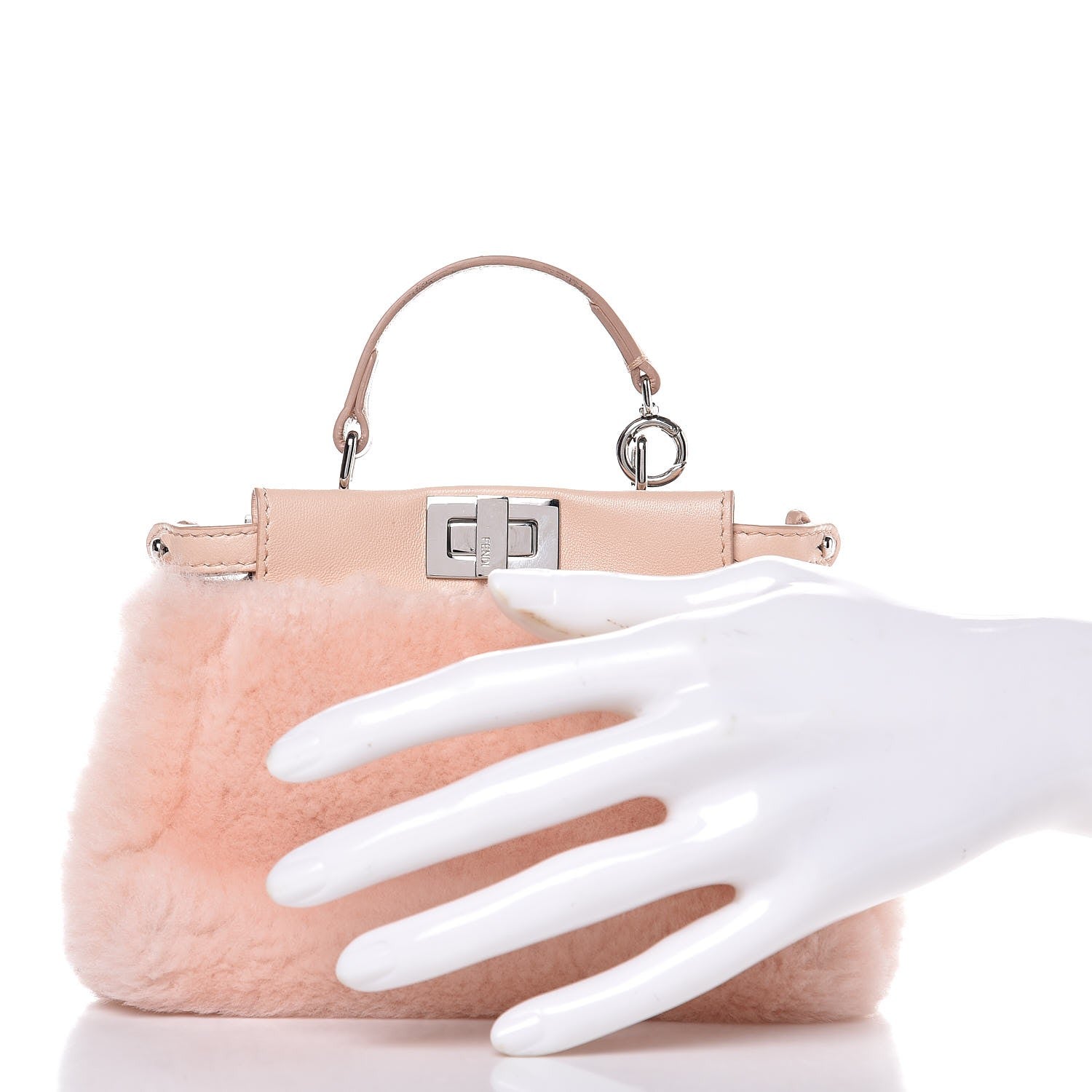 Fendi Shearling Shiny Nappa Micro Peekaboo Iconic Satchel Light Rose 2 of 8