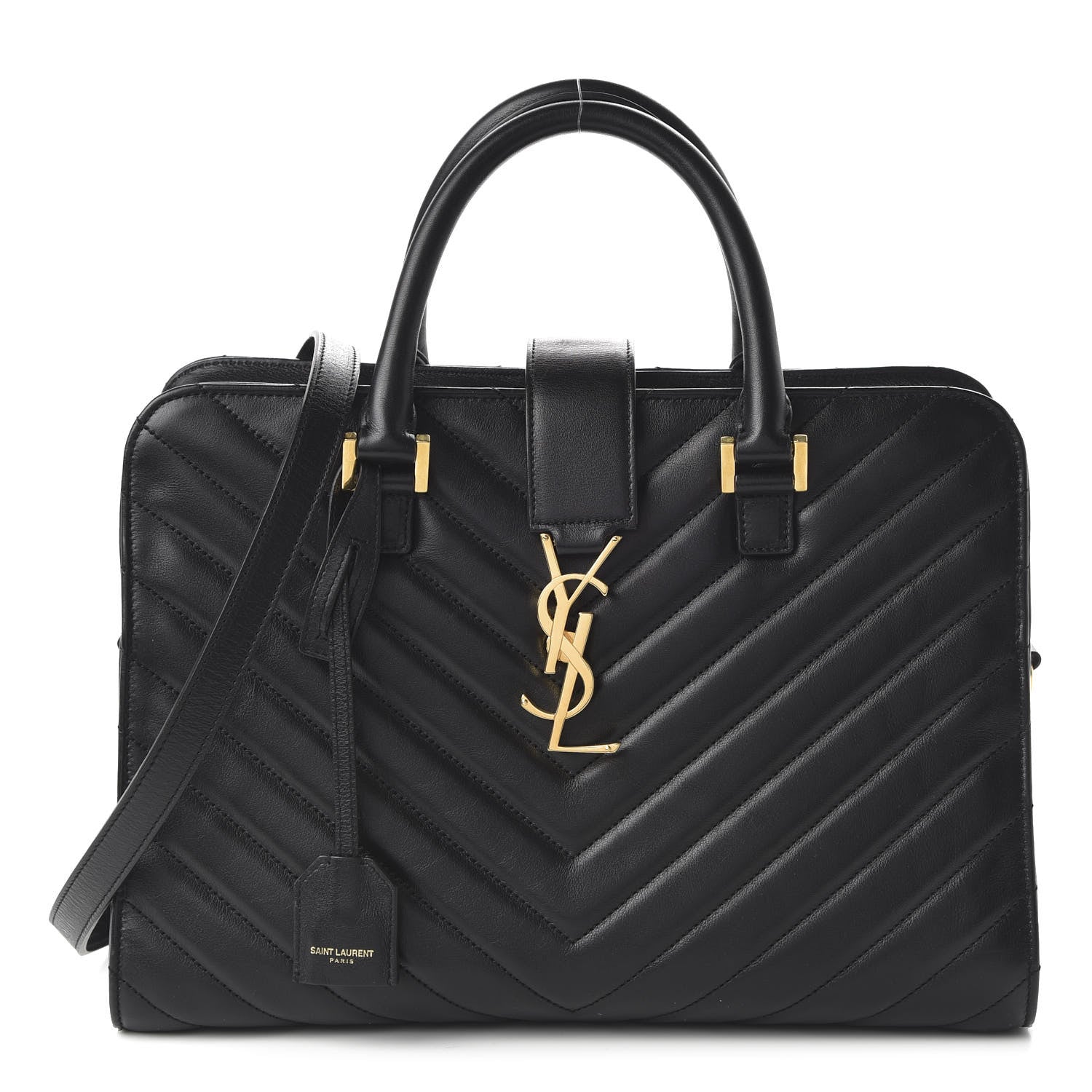 Saint Laurent Calfskin Matelasse Chevron Small Monogram Cabas Black 1 of 9