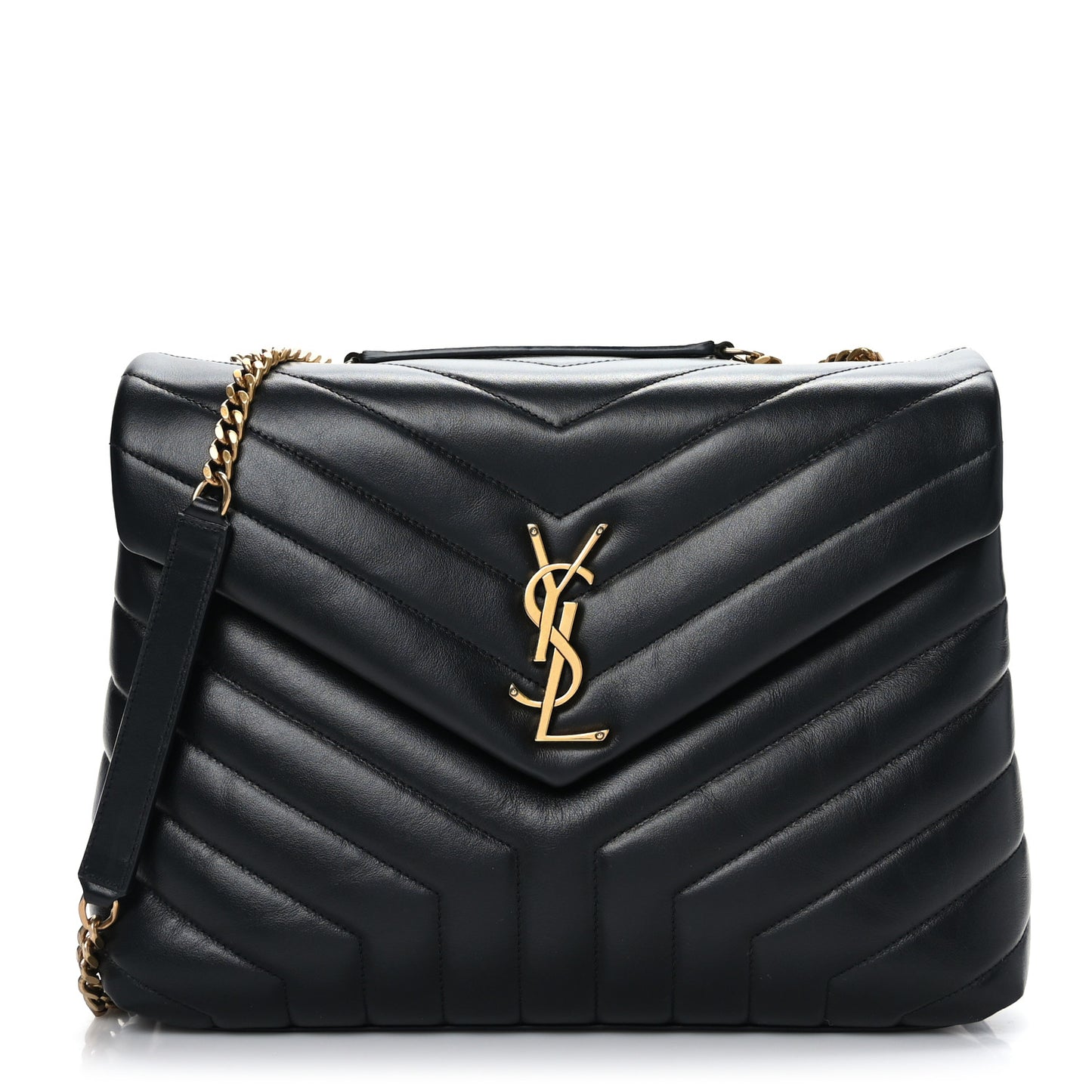 Calfskin Y Quilted Monogram Medium Loulou Chain Satchel Black