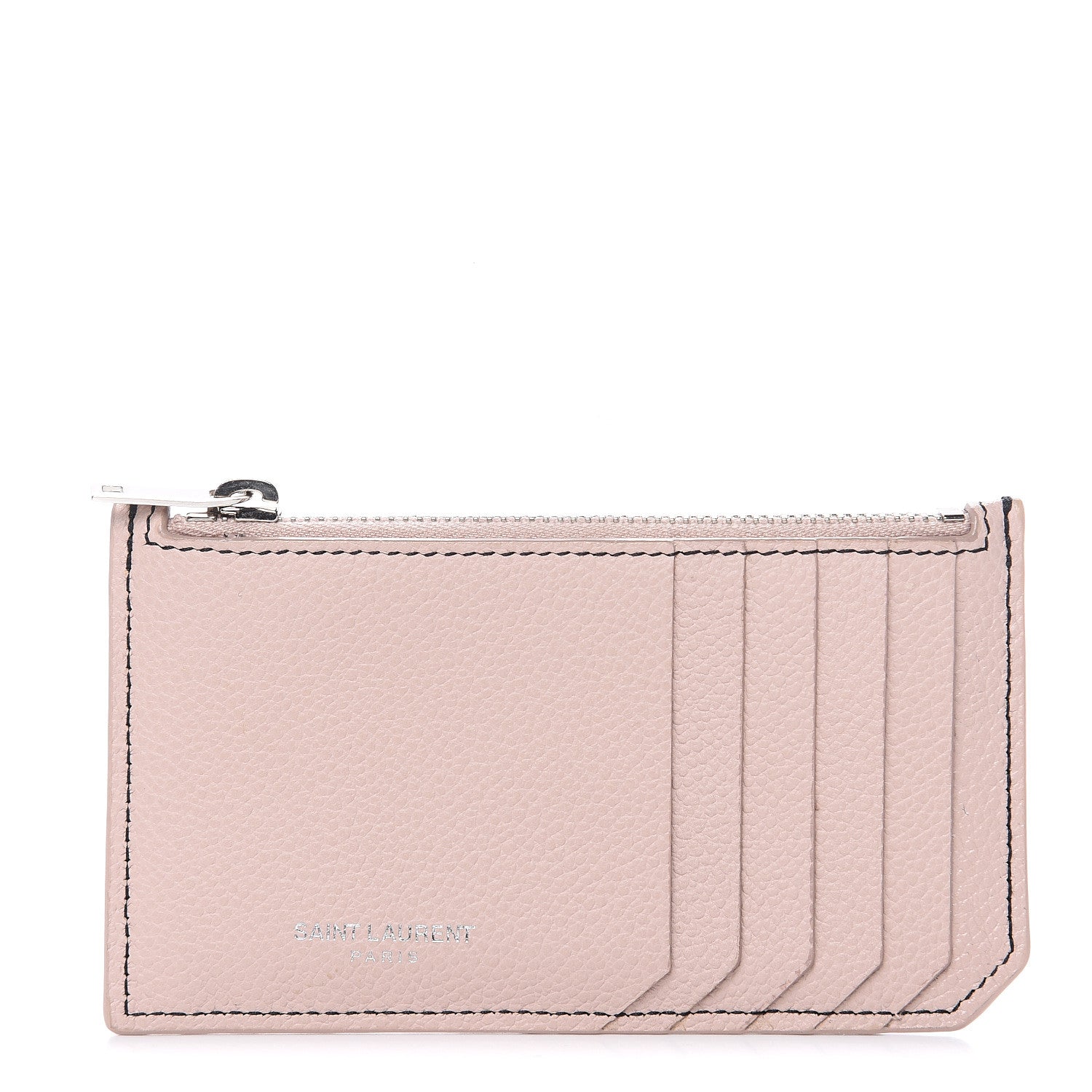 Saint Laurent Grained Calfskin 5 Fragments Zip Pouch Card Holder Marble Pink 1 of 7