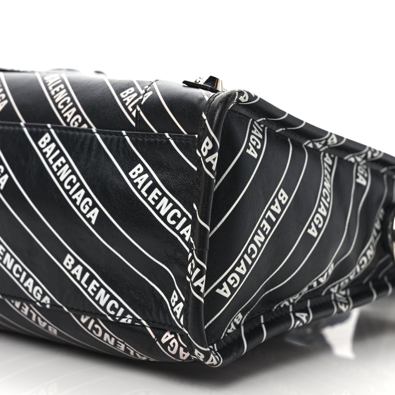Balenciaga Veau Allover Logo Classic Silver Hardware S City Black White 9 of 13