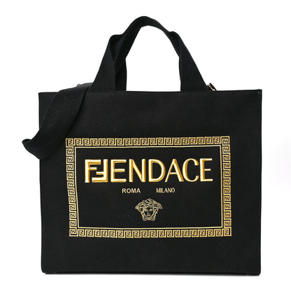 Fendi X VERSACE Canvas Fendace Logo Large Shopping Tote Black 1 of 12