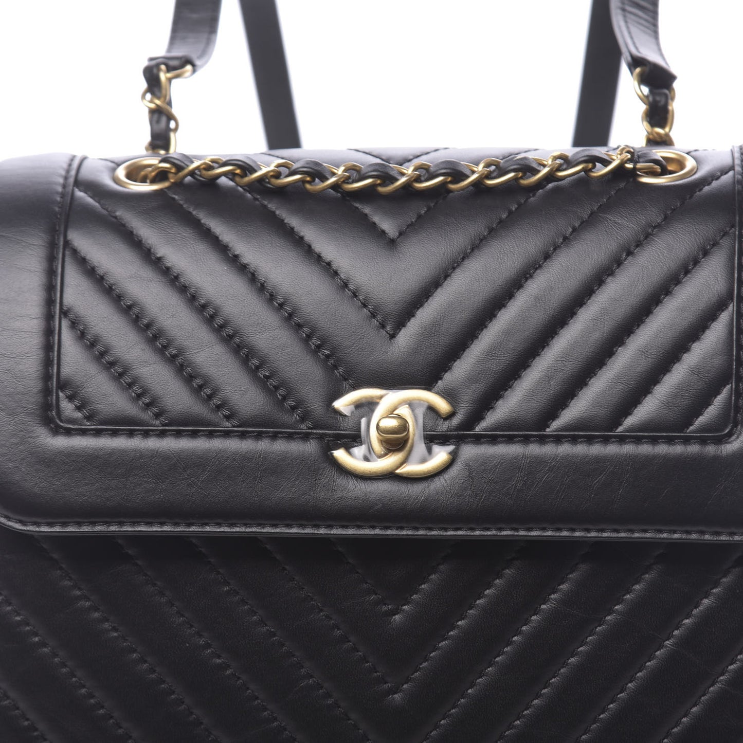 Aged Calfskin Chevron Quilted Backpack Black