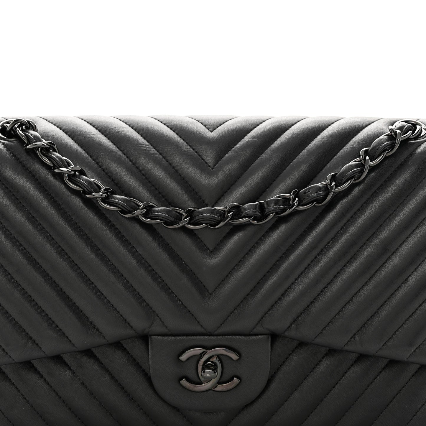 Lambskin Chevron Quilted Jumbo Double Flap So Black