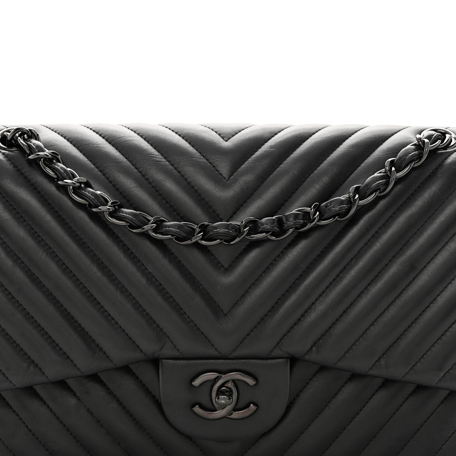 Chanel Lambskin Chevron Quilted Jumbo Double Flap So Black 7 of 19