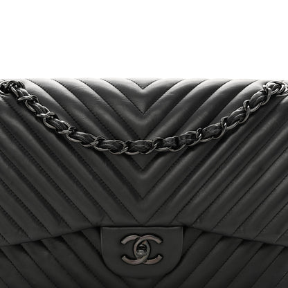 Chanel Lambskin Chevron Quilted Jumbo Double Flap So Black 7 of 19