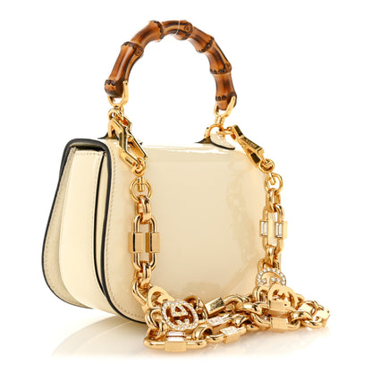 Gucci Patent Crystal Mini Bamboo 1947 Top Handle Chain Bag White 3 of 15