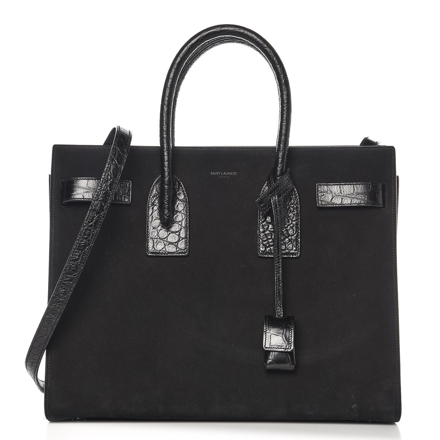 Suede Crocodile Embossed Small Sac De Jour Black