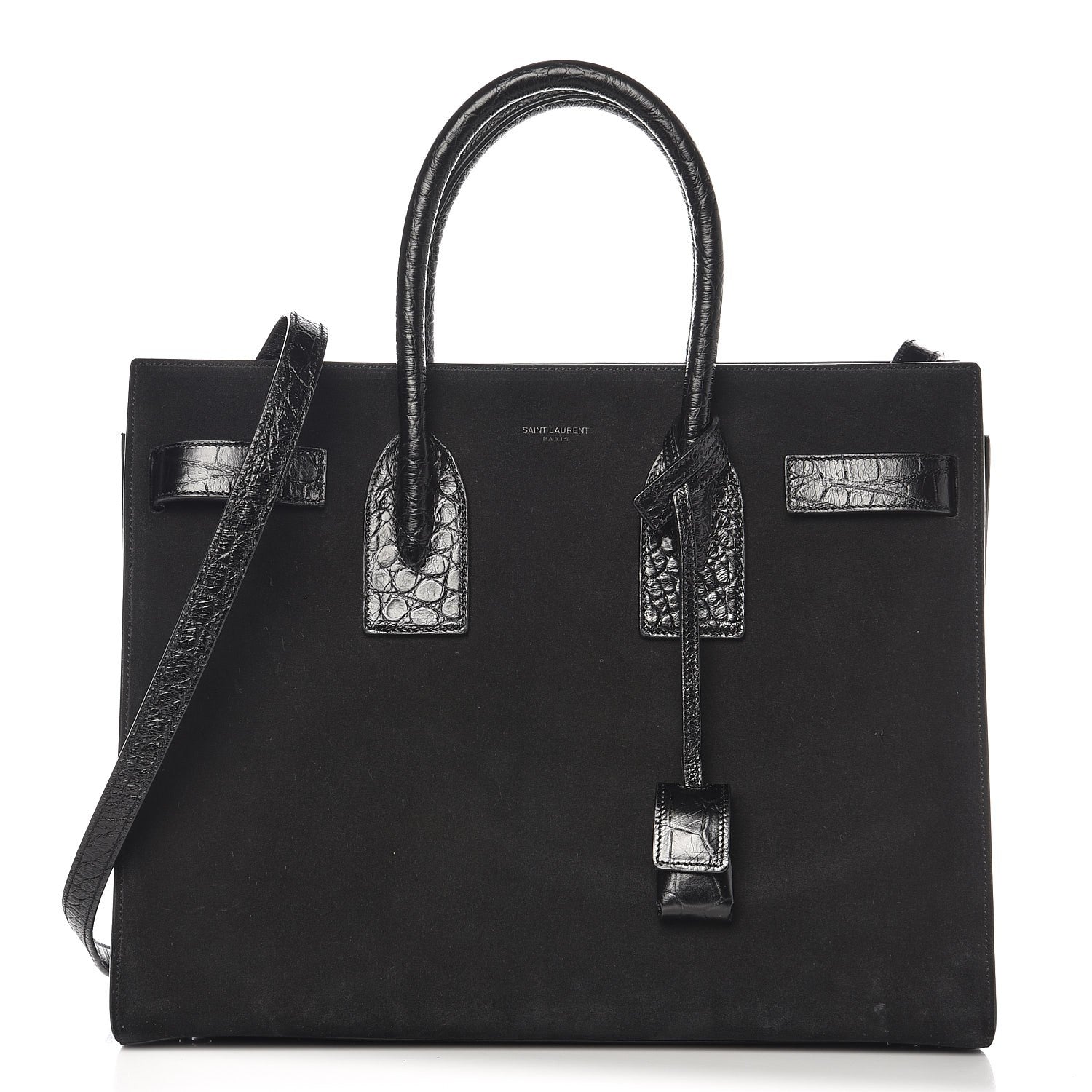 Saint Laurent Suede Crocodile Embossed Small Sac De Jour Black 1 of 11