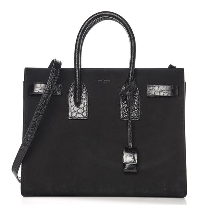 Saint Laurent Suede Crocodile Embossed Small Sac De Jour Black 1 of 11