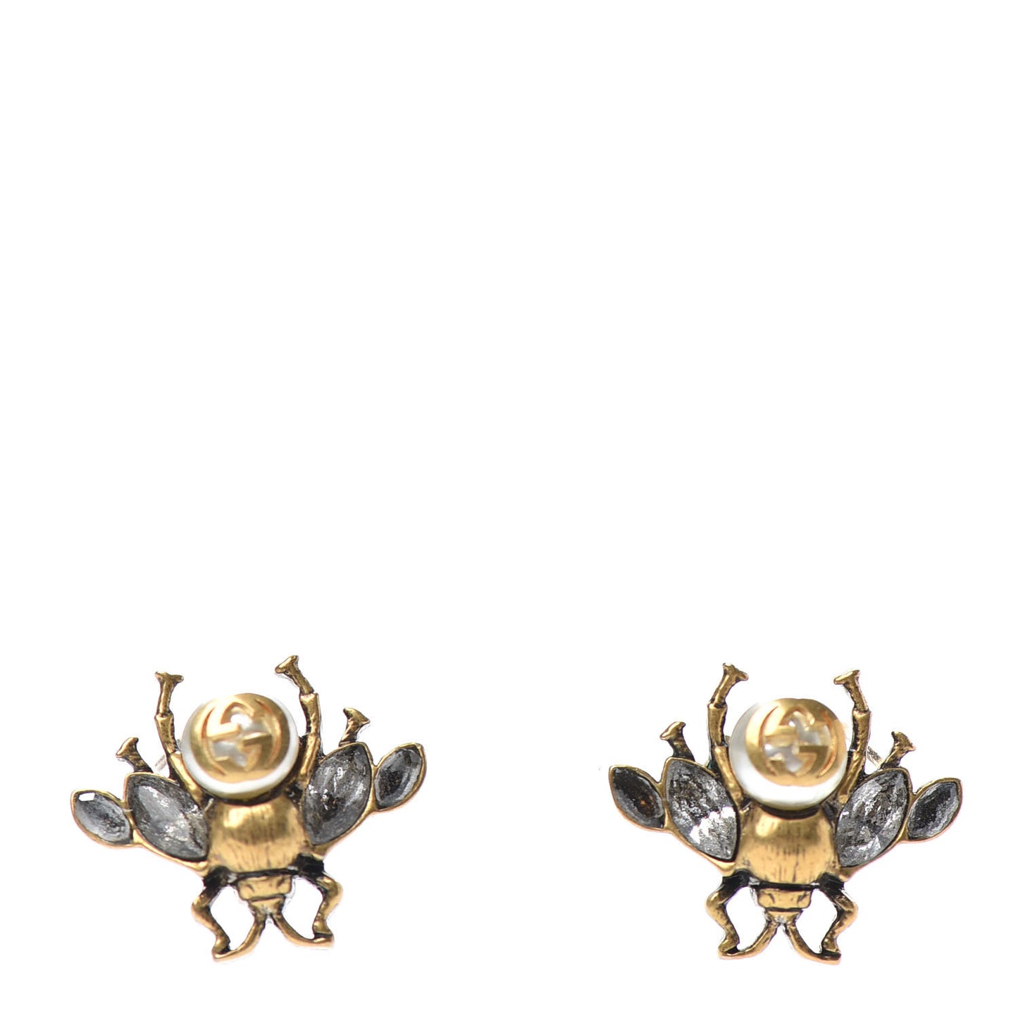 Crystal Pearl GG Bee Earrings Gold