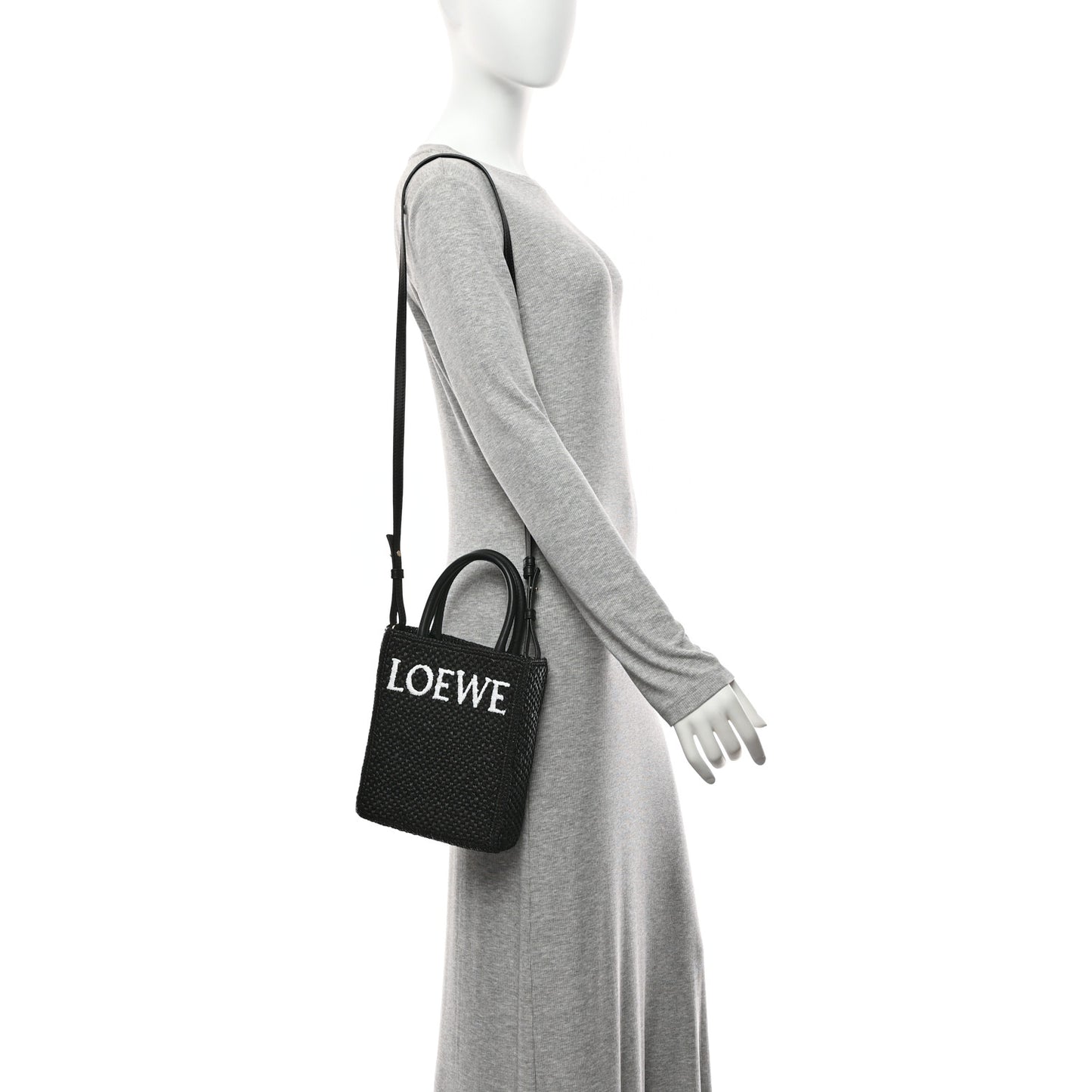 Raffia Calfskin Standard A5 Tote Bag Black White