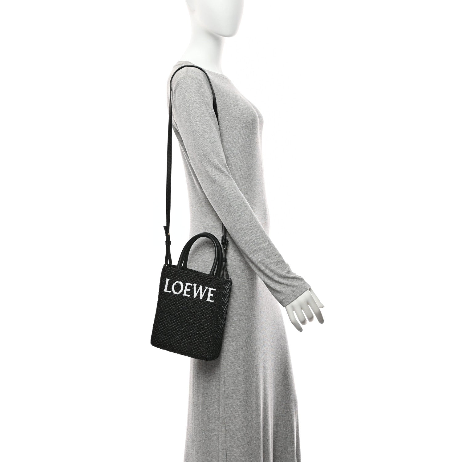 Loewe Raffia Calfskin Standard A5 Tote Bag Black White 2 of 9