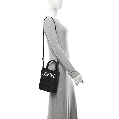 Loewe Raffia Calfskin Standard A5 Tote Bag Black White 2 of 9