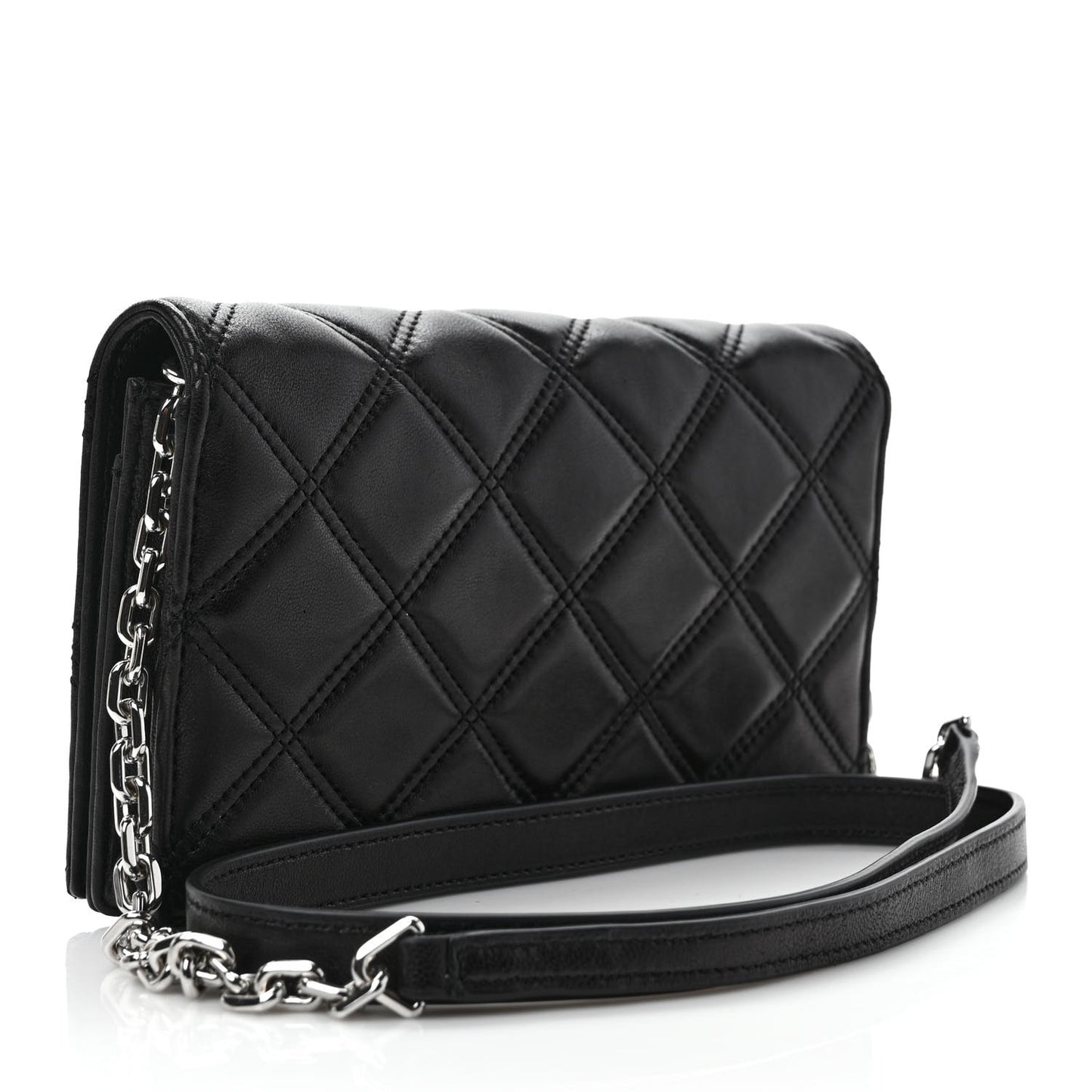 Calfskin Quilted Long Wallet Bag Black