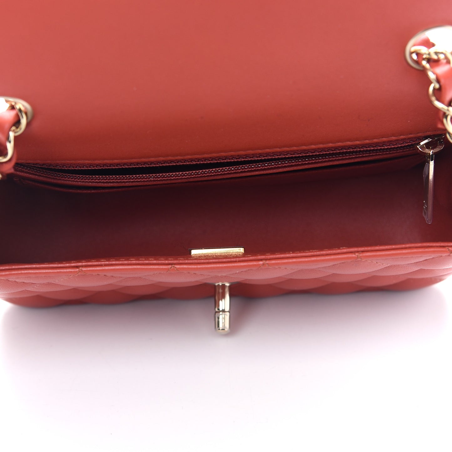 Lambskin Quilted Mini Rectangular Flap Red