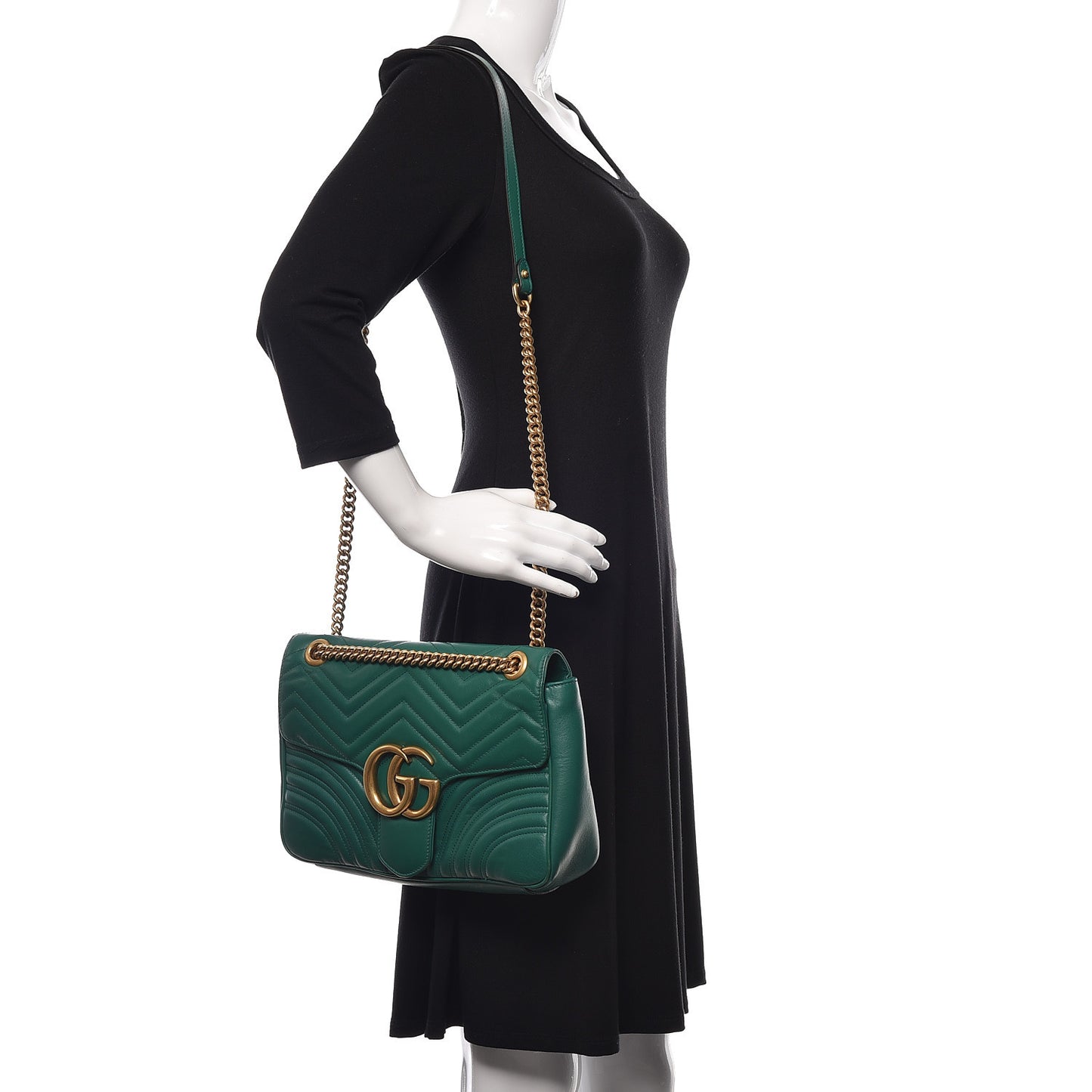 Calfskin Matelasse Medium GG Marmont Shoulder Bag Emerald Green