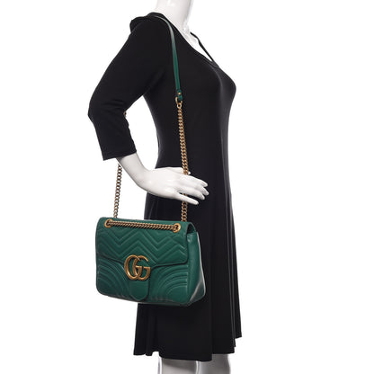 Gucci Calfskin Matelasse Medium GG Marmont Shoulder Bag Emerald Green 2 of 10