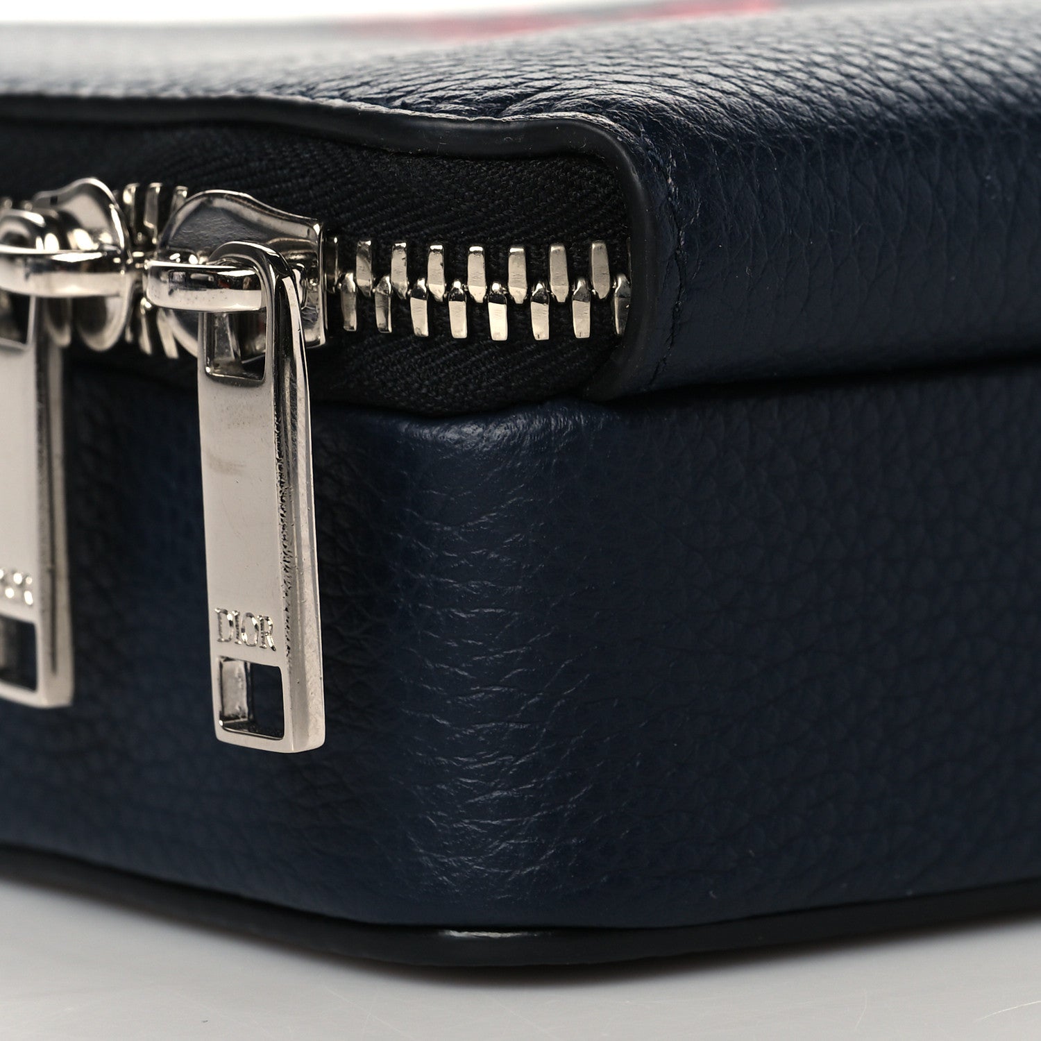 Christian Dior X SHAWN STUSSY Grained Calfskin Ox Head Crossbody Double Zip Crossbody Pouch Navy Blue 10 of 12