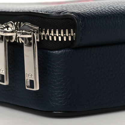 Christian Dior X SHAWN STUSSY Grained Calfskin Ox Head Crossbody Double Zip Crossbody Pouch Navy Blue 10 of 12