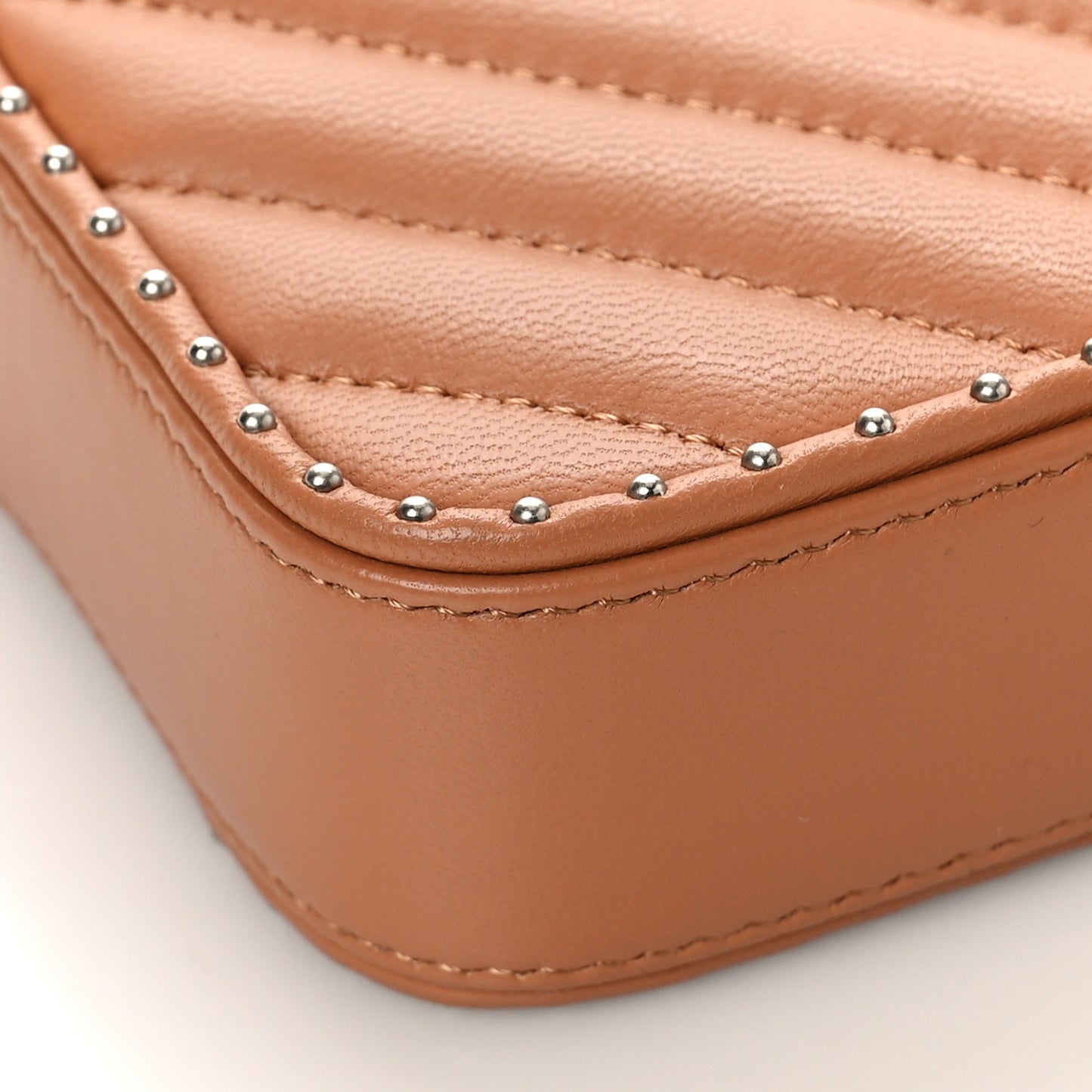 Lambskin Chevron Quilted Studded Small Clutch With Chain Beige