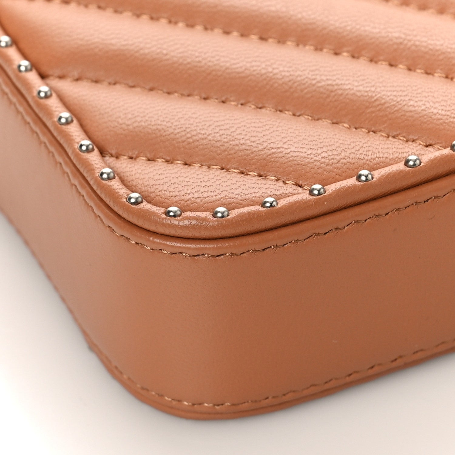 Chanel Lambskin Chevron Quilted Studded Small Clutch With Chain Beige 9 of 10