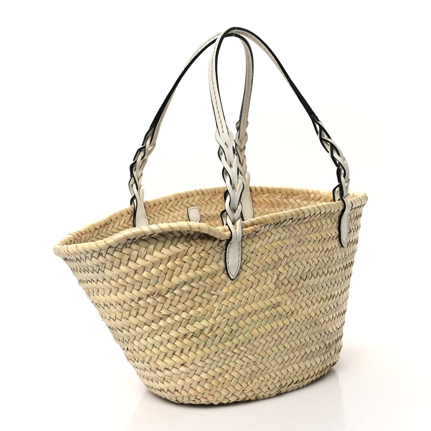 Palmitto Vitello Woven Braided Large Basket Tote Bag Naturale White