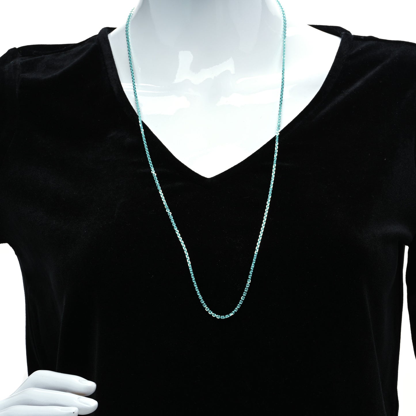 Sterling Silver Enamel 1.75mm Chain Necklace Blue 30"