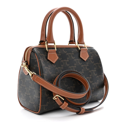 Celine Triomphe Canvas Calfskin Small Boston Bag Tan 3 of 10