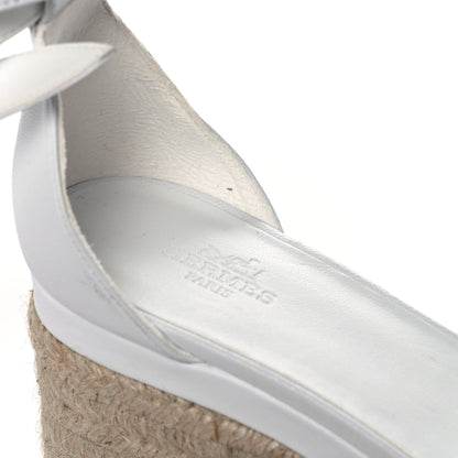Hermes Goatskin Elda Espadrille Wedge Sandals 37 White 9 of 9