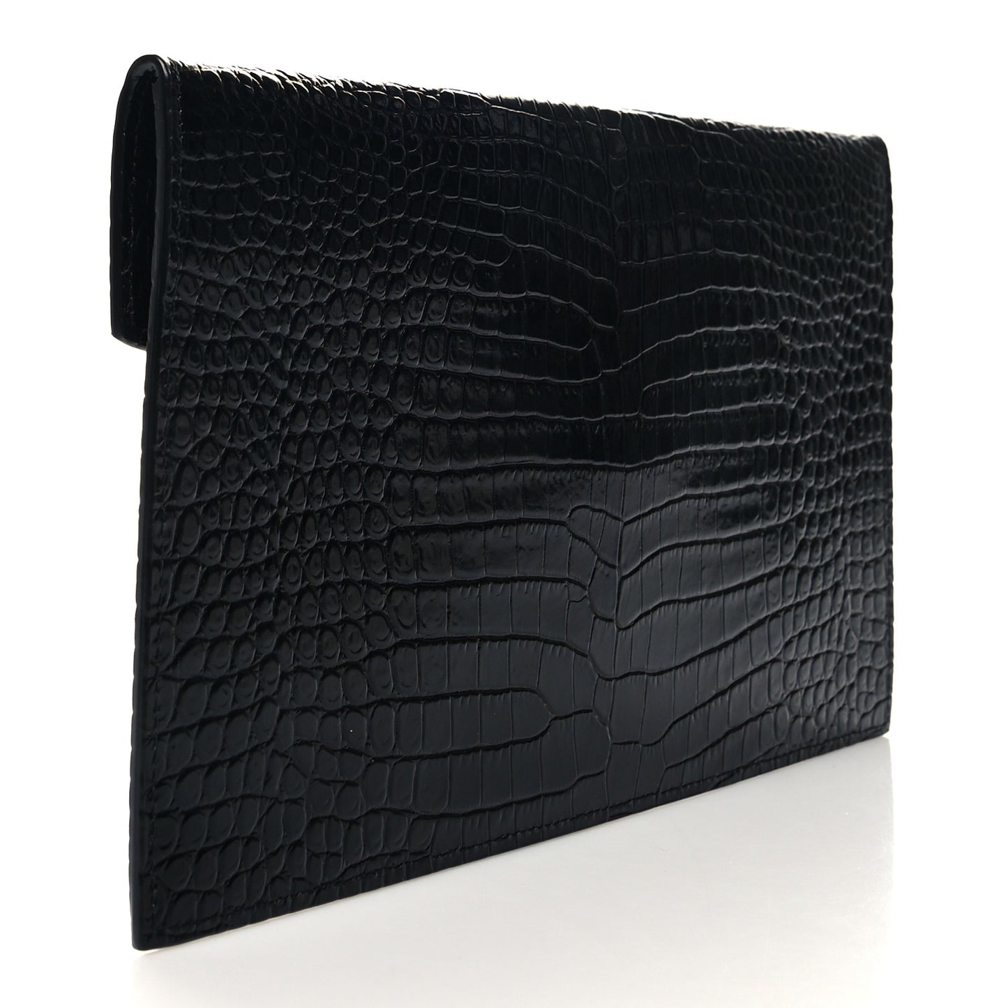 Calfskin Crocodile Embossed Uptown Monogram Clutch Black